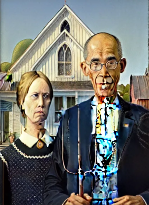 Image similar to obama in american gothic by grant wood