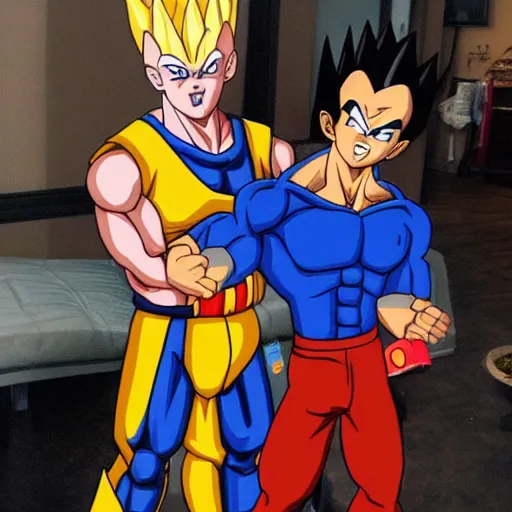 Image similar to 2 pac and vegeta hanging out