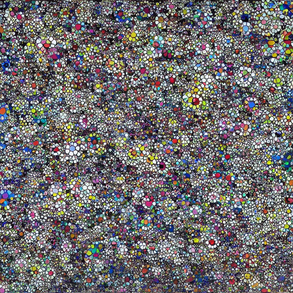 Image similar to camouflage made of love, style of takashi murakami, abstract, rei kawakubo artwork, cryptic, stipple, lines, splotch, color tearing, pitch bending, lines, blotches, color splotches, dark, ominous, abstract, minimal, points, technical, painting