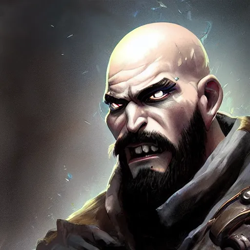 Prompt: bald man with no eyes, activision blizzard style, hearthstone style, darksiders art style, greg rutkowski style