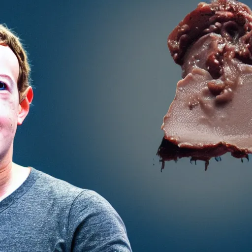 Image similar to mark zuckerberg eating lumpy wet brown stuff, 4 k photograph, cinematic, ideal, no artifacts,