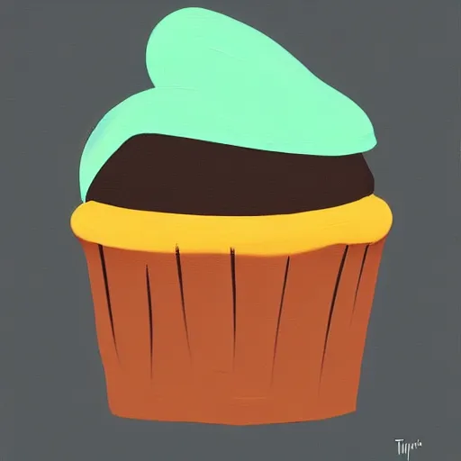 Prompt: cupcake logo painting by tim biskup and afshar petros, matte background, sharp contours, minimal, trending on artstation