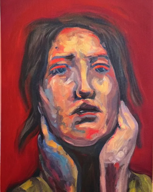 Image similar to I'm not sure what's wrong, but nobody likes me. Oil on canvas.