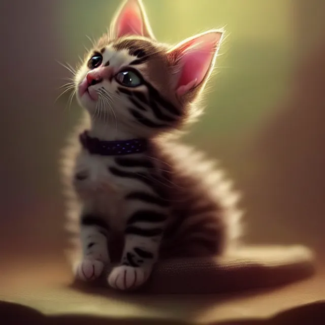 Prompt: an unbelievably cute kitten, trending on artstation, cgsociety, wlop, Behance, pixiv, astonishing, impressive, outstanding, epic, cinematic, stunning, gorgeous, concept artwork, much detail, much wow, extraordinary masterpiece!!!!!