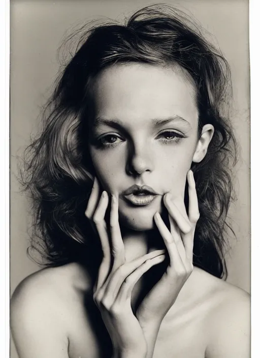 Prompt: half - length portrait of cute model, fine art portrait photography by richard avedon