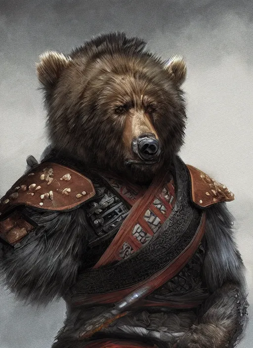 Image similar to samurai werebear, d & d, fantasy, portrait, highly detailed, digital painting, trending on artstation, concept art, sharp focus, illustration, art by artgerm and greg rutkowski and magali villeneuve