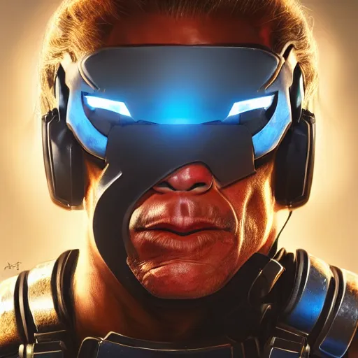 Prompt: a screenshot of arnold schwarzenegger as echo in overwatch, portrait, fantasy, beautiful face, vivid colors, elegant, concept art, sharp focus, digital art, hyper - realistic, 4 k, unreal engine, highly detailed, hd, dramatic lighting by brom, trending on artstation