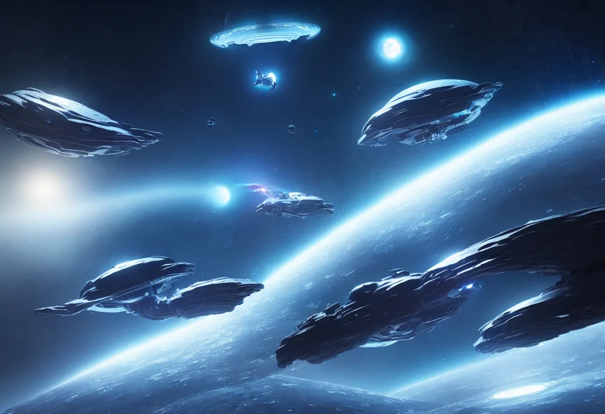Image similar to alien space ship flying in space, matte painting, beautiful render, octane render, concept art by wlop