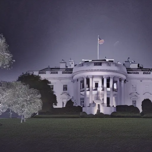 Prompt: live on cnn ufo lands on whitehouse lawn, hyper detailed, dramatic lighting, cgsociety, realistic, hyper detailed, insane details, intricate, dramatic lighting, hypermaximalist, golden ratio, rule of thirds, octane render, weta digital, micro details, ultra wide angle, artstation trending, 8 k,