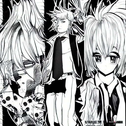 Image similar to trump as anime character cover monochrome stylish art station