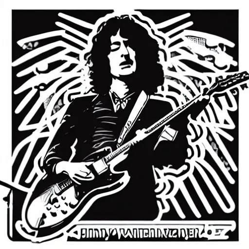 Image similar to jimmy page from led zepelin playing - guitar - solo, sticker - art, svg vector, adobe - illustrator