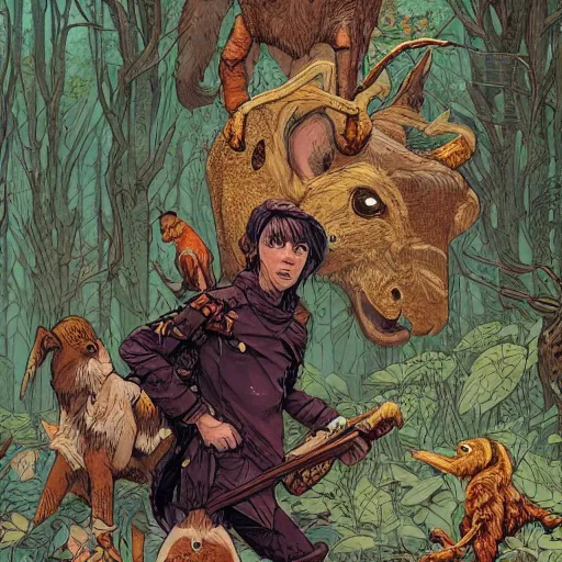 Image similar to portrait of a wood elf surrounded by animals, Borderlands and by Feng Zhu and Loish and Laurie Greasley, Victo Ngai, Andreas Rocha, John Harris