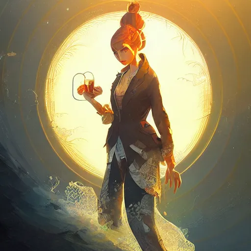 Prompt: The mystic soda,detailed, epic, interesting, unimaginable,digital art, golden hour,by rossdraws and greg rutkowski