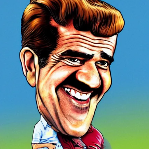 Image similar to a caricature illustration of mel gibson