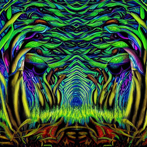 Image similar to mushroom forest, alex gray, digital art, impressionist