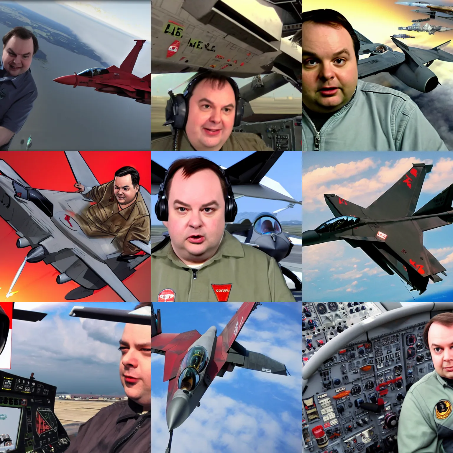 Prompt: Red Letter Media Rich Evans piloting a fighter jet