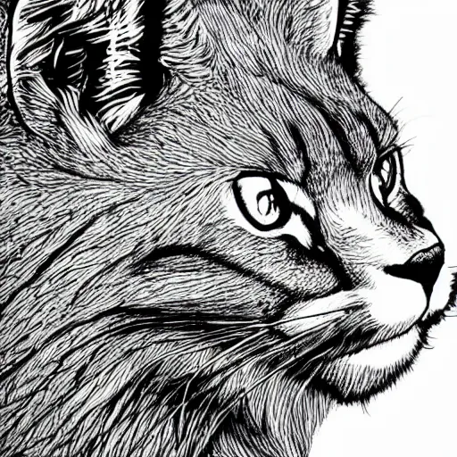 Image similar to cute fluffy caracal, black ink on paper, trending on artstation, beautiful, intricate, detailed