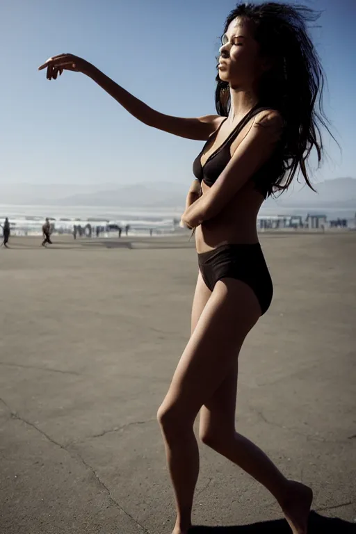 Image similar to street photography of gorgeous model girl on Santa Monica peer By Emmanuel Lubezki