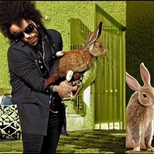 Image similar to photo of lenny kravitz and his amazing rabbits