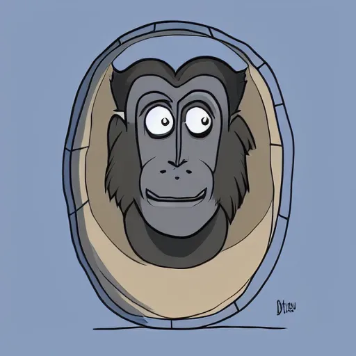 Prompt: cartoon style macaque inside alien base, digital art, soft shadows, creepy art