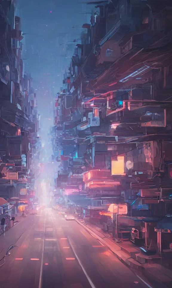 Image similar to zoomed in road at night, rossdraws, Logan Cure, Mingchen Shen, BangkuART, sakimichan, yan gisuka, JeonSeok Lee, zeronis, Chengwei Pan on artstation