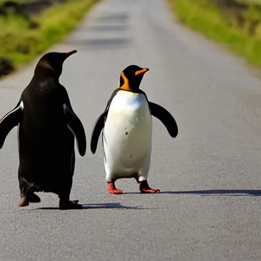 Image similar to penguins walking across the road
