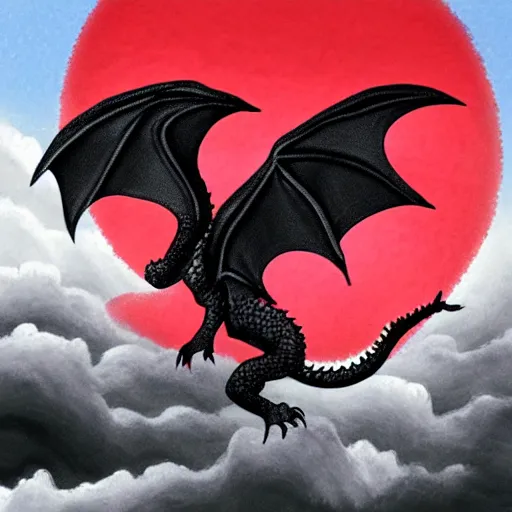 Prompt: epic dragon made of black clouds, flying through the skies, with red lightning coming out