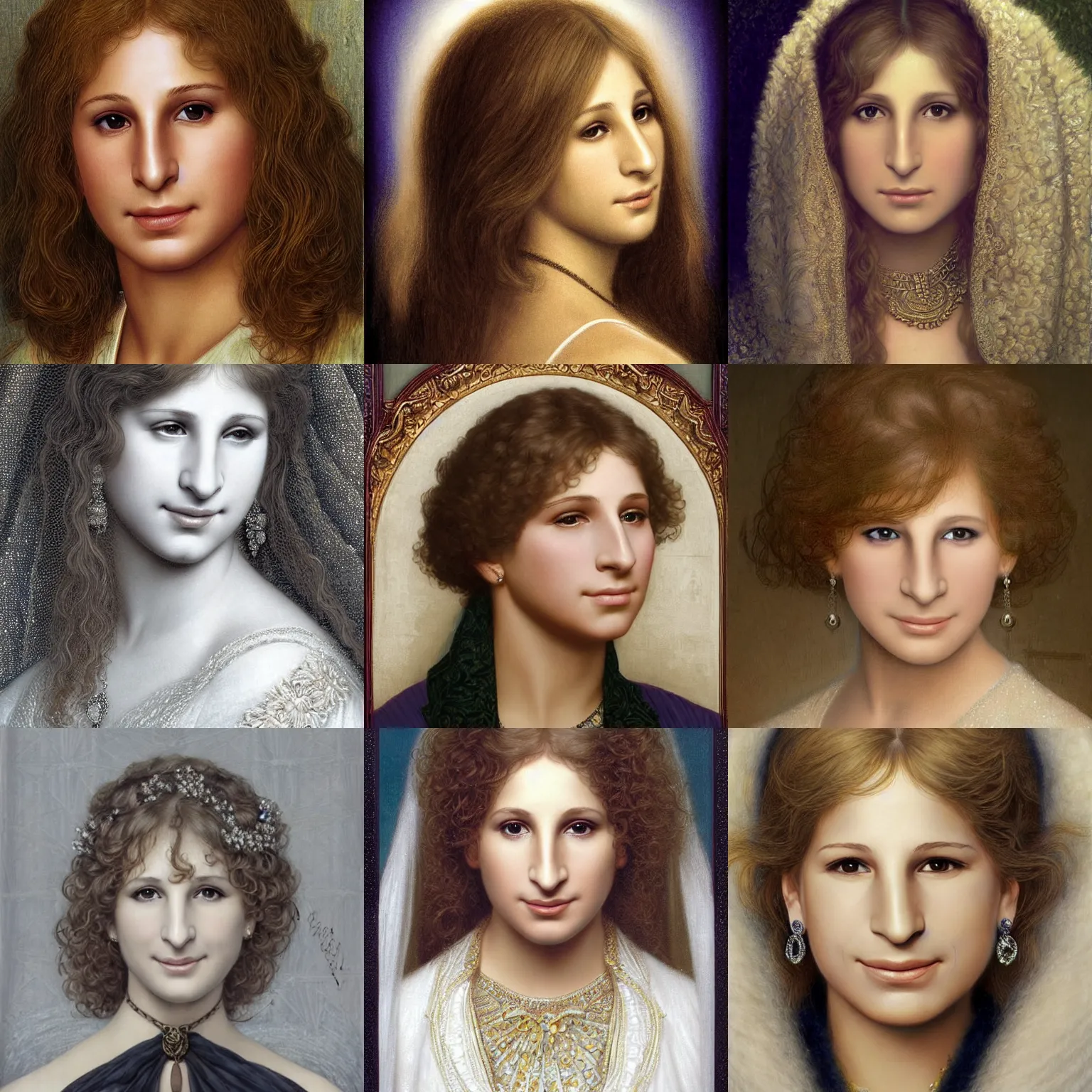 Prompt: barbra streisand no makeup, wavy hair, defined facial features, symmetrical facial features. by edmund blair leighton, key art, award winning, intricate detail realism hdr