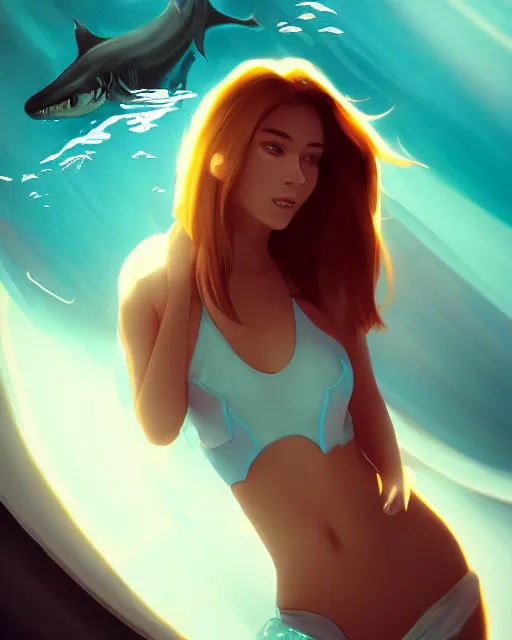 Prompt: whale shark and beautiful girl, radiant lighting, cinematic, artstation