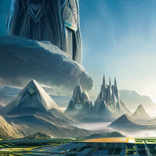 Prompt: a photo of asgard futuristic solarpunk, hyper realistic 8 k