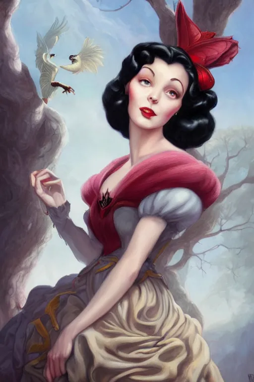 Image similar to beautiful hq matte painting portrait of vivien leigh as snow white, by peter mohrbacher greg rutowski