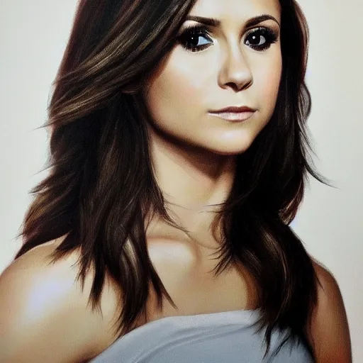 Image similar to nina dobrev, head and shoulders portrait, extremely detailed masterpiece, one single continues line.