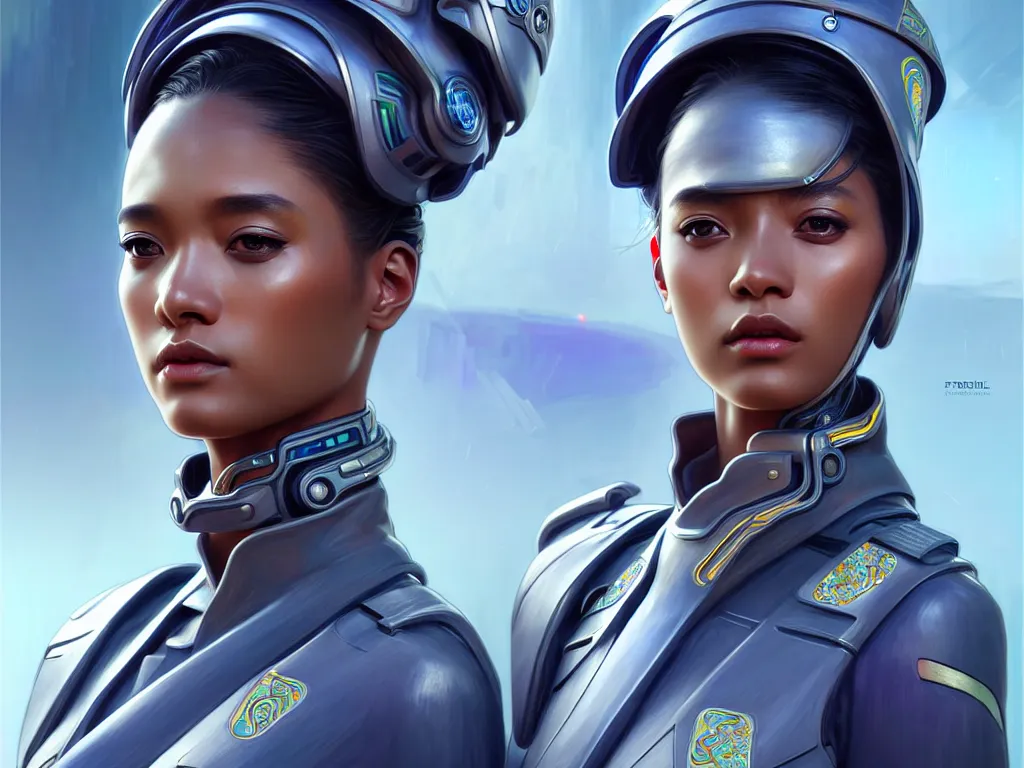 Image similar to portrait futuristic south africa police uniform female, at future neon light rooftop, ssci - fi and fantasy, intricate and very very beautiful and elegant, highly detailed, digital painting, artstation, concept art, smooth and sharp focus, illustration, art by tan zi and ayanamikodon and alphonse mucha and wlop