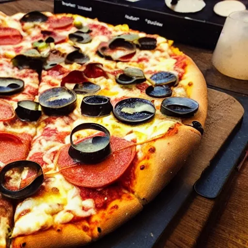 Image similar to a close up shot of a new york style pizza with a big black fly laying on top, extremely realistic, very crisp details, photo realistic, trending on instagram, soft colors