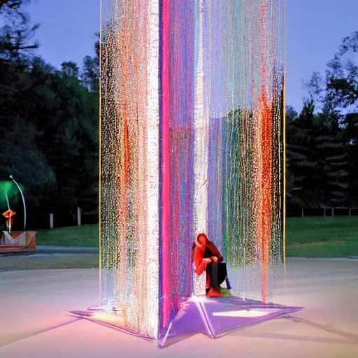 Prompt: A installation art. A rip in spacetime. Did this device in her hand open a portal to another dimension or reality?! by Bruce Munro, by John Martin realist