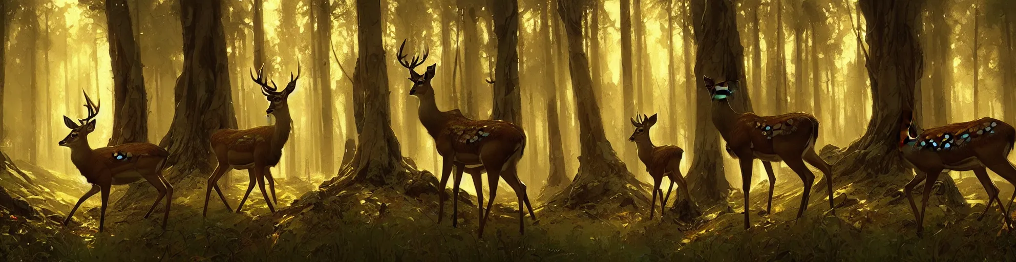 Image similar to Deer in Sherwood Forest, highly detailed, digital painting, artstation, concept art, smooth, sharp focus, illustration, art greg rutkowski and alphonse mucha