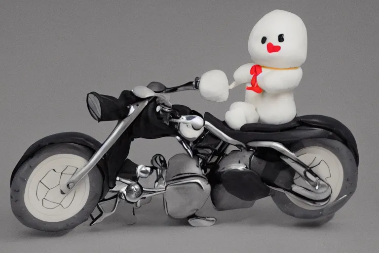 Image similar to marshmallow riding a motorcycle