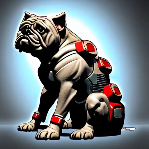 Image similar to « a comic styled cyborg bulldog sitting down, cyberpunk digital art by greg rutkowsky, illustration, sharp focus, highly detailed, future tech, sketchfab »