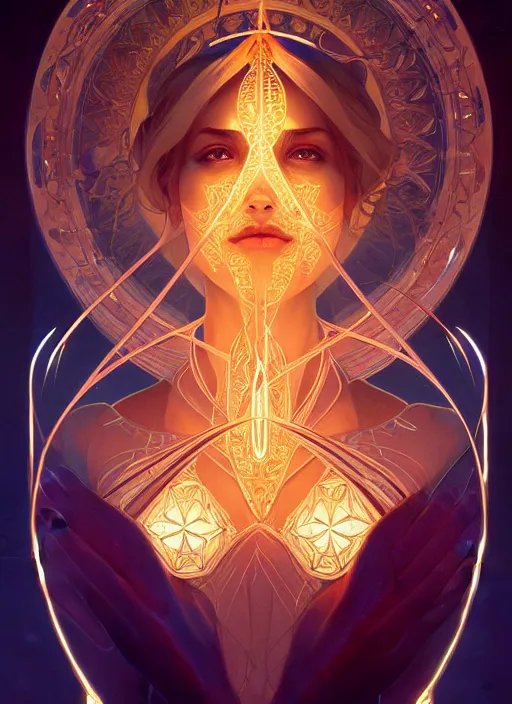 Image similar to symmetry!! water, glowing lights!! intricate elegant, highly detailed, digital painting, artstation, concept art, smooth, sharp focus, illustration, art by artgerm and greg rutkowski and alphonse mucha