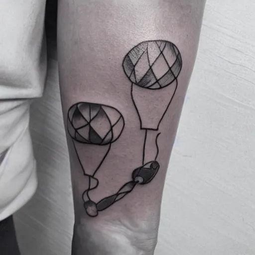 Prompt: a tattoo of multiple small balloons floating up, tattoo art, black and white tattoo,
