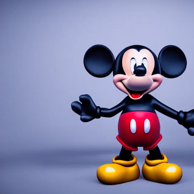 Image similar to ultra realistic mickey mouse in the style of balenciaga, dark cinematic, volumetric, realistic, 3 d render, cinematic lighting, ray tracing, cinematic, unreal engine 5, unreal engine render, octane render, hyper realistic, photo, 8 k