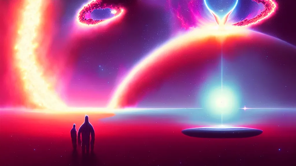 Prompt: celestial gateway, birth and death of a star by christopher balaskas and john harris and dan mumford and josan gonzalez and beeple, hyperrealistic, high detail, ultra detailed, space, nebula, sharp focus, stellar formation, astronomy, science, annihilation