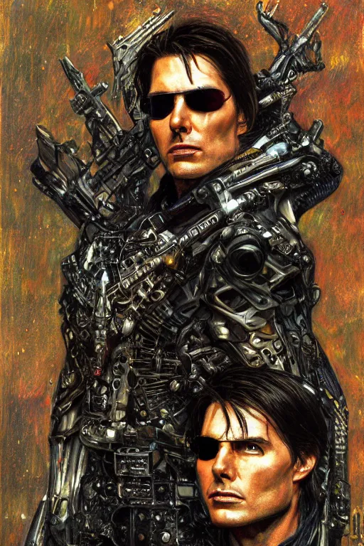 Image similar to portrait of demonic gothic Tom Cruise, cyberpunk, Warhammer, highly detailed, artstation, illustration, art by Gustav Klimt