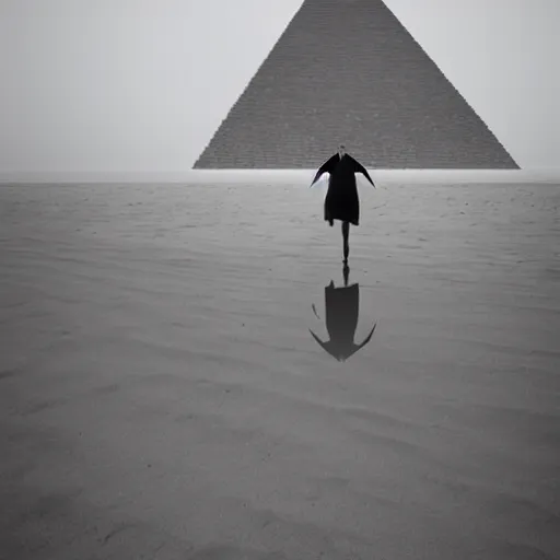 Image similar to pyramid head walking on the beach, realistic