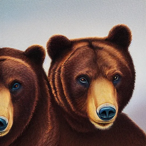 Prompt: 3 bears, highly detailed, portrait painting, illustration by scott gustafson