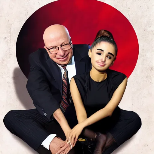 Prompt: Klaus Schwab sitting on top of ariana grande, photography, deviantart, realistic,