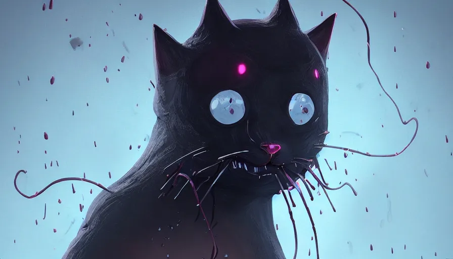 Image similar to a digital art portrait of black slime cat character design from rain world, cute liquid ink cat 4 k, ultra detail, volumetric lighting, unreal engine, octane render