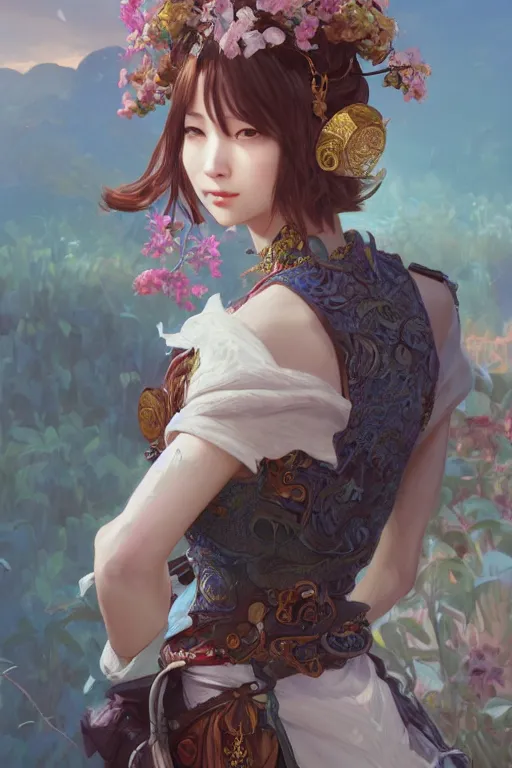 Prompt: portrait online game genshin character MONA, in ruined fantasy world Sunrise, ssci-fi, fantasy, intricate, very beautiful and elegant, highly detailed, digital painting, artstation, concept art, smooth and sharp focus, illustration, art by tian zi and WLOP and alphonse mucha