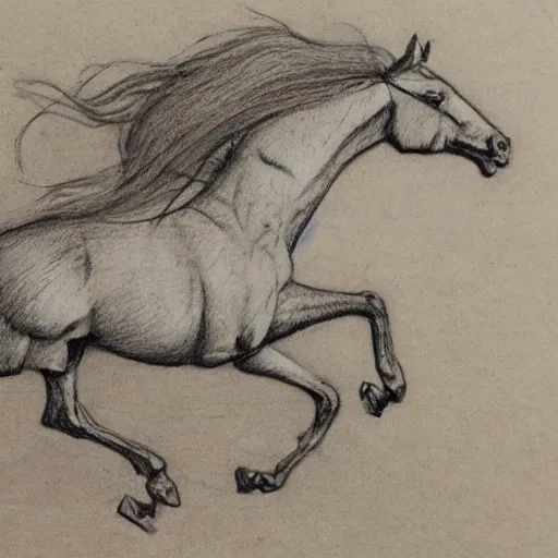 Prompt: a galloping wild horse, gestural-pencil-study by da-vinci