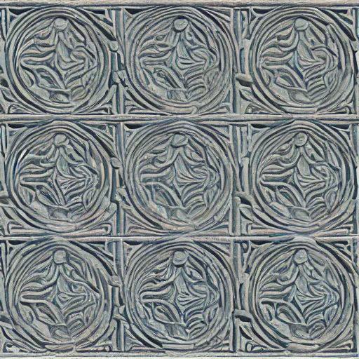 Prompt: maze, thin lines, carved soapstone relief paneling white and pale blue